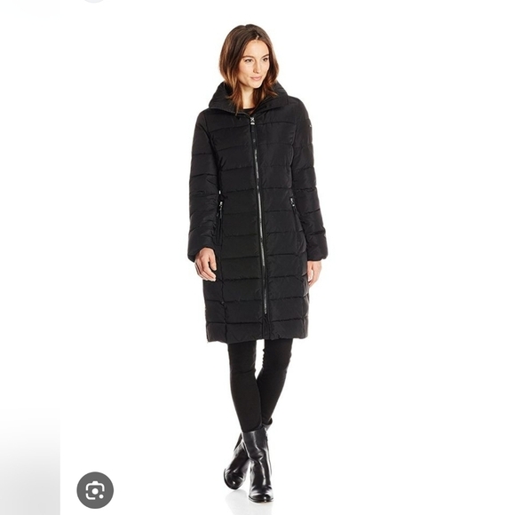 Calvin Klein Womens Long Puffer Jacket With Hood Large Black Heavy weight Size L - Picture 1 of 11